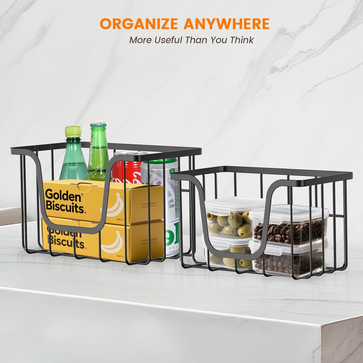 KONE Trash Bag Holder, 2 Pack Garbage Bag Dispenser, Storage Stackable Kitchen Organizer with Bamboo Top, Wall Mount Laundry Pantry Organization Black