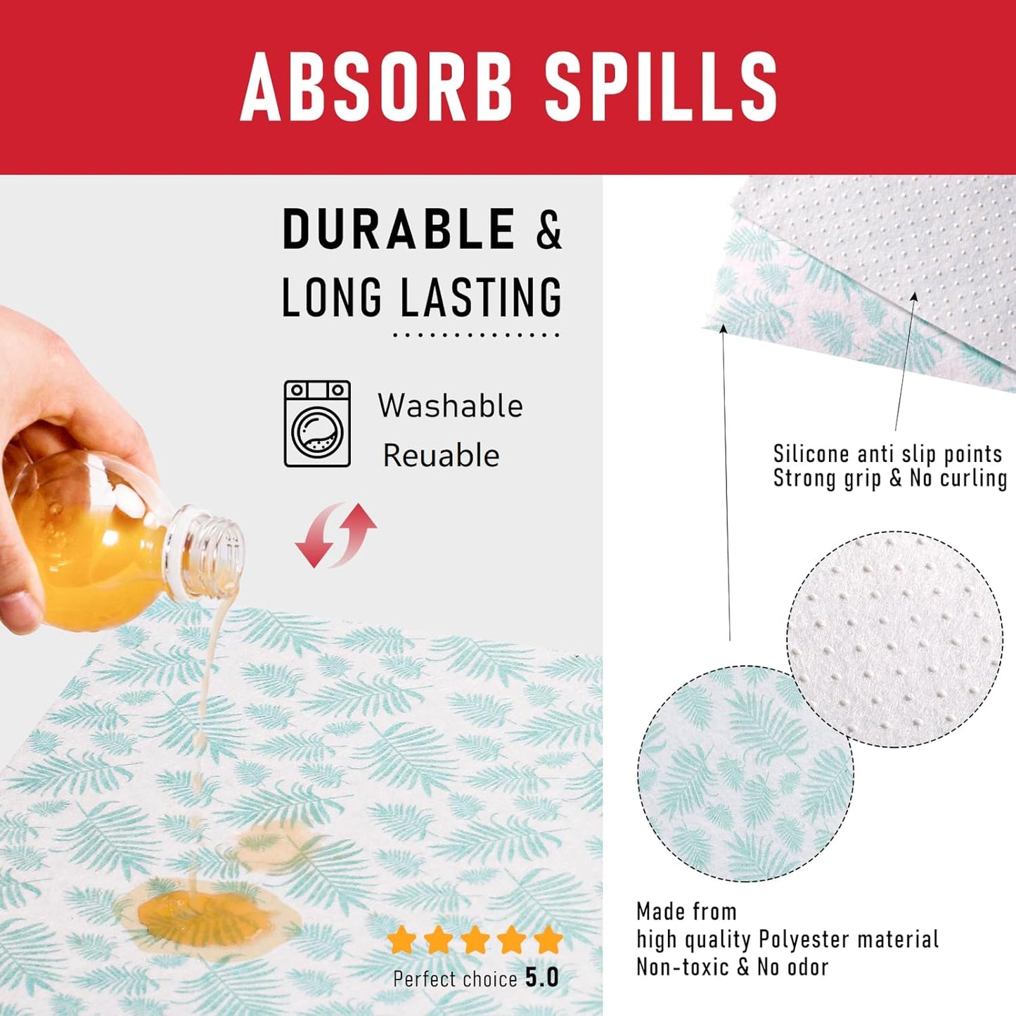 Cooyes Absorbent Refrigerator Liners, Non Slip Fridge Bin Liners and Mats Washable, Shelf Liner for Fridge Bins & Refrigerator Drawer Kitchen Cabinet