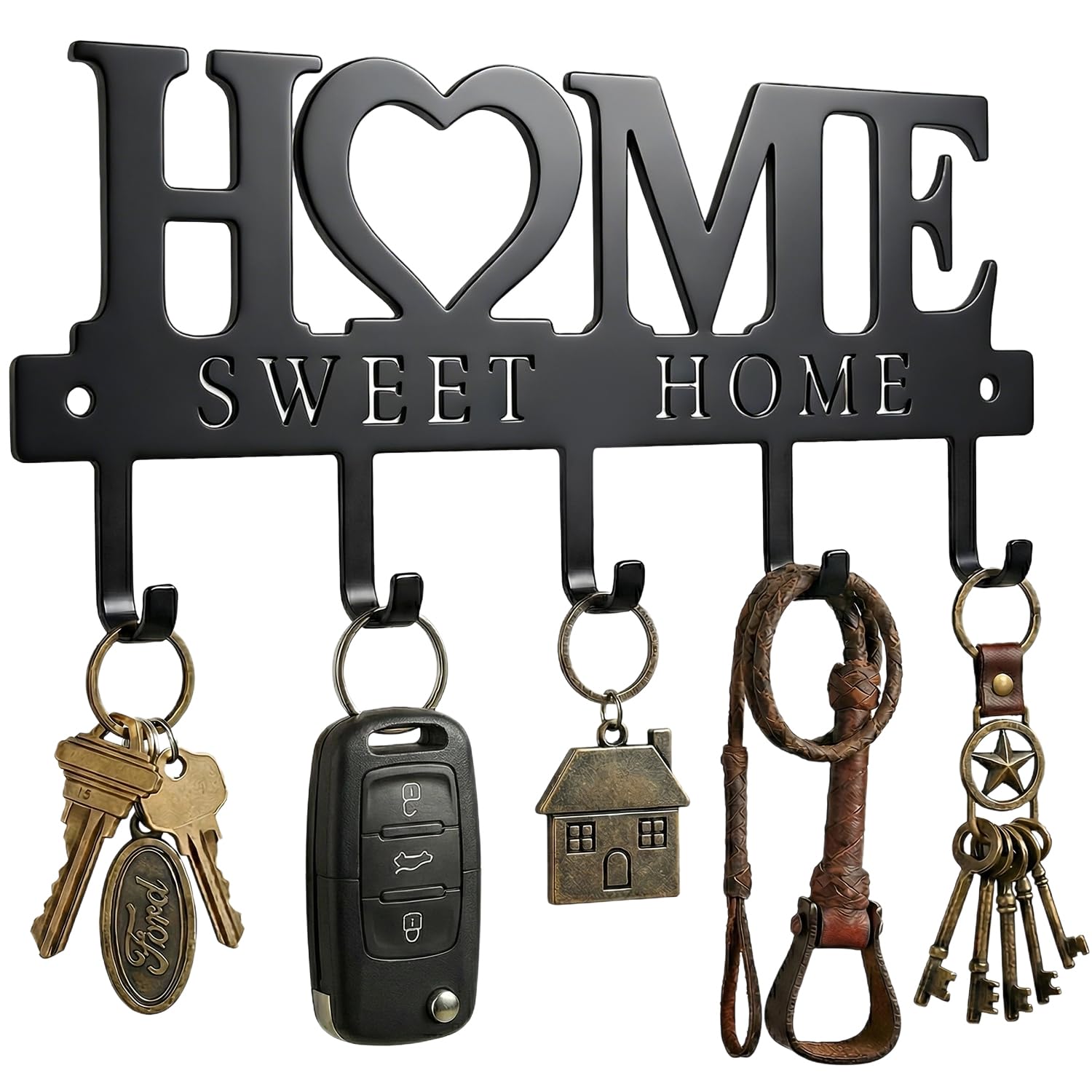 WIPHANY Entryway Wall Key Holder with 5 Hooks, Metal Key Rack Wall Mount for Keys, Bags and