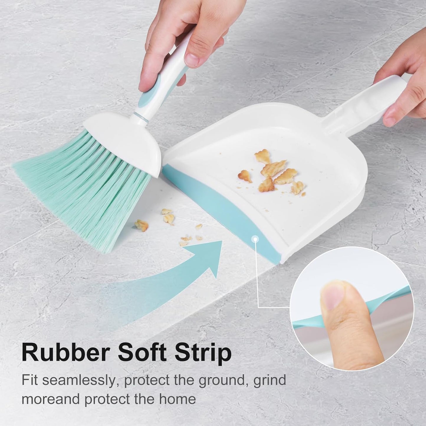 NACENA Small Dust Pan and Brush Set, Mini Broom and Dustpan Set Small Hand Broom and Brush Combo Dust Pan with Teeth for Home Cleaning Drawers Desktop Sofas Pet Care and Outdoor, Blue