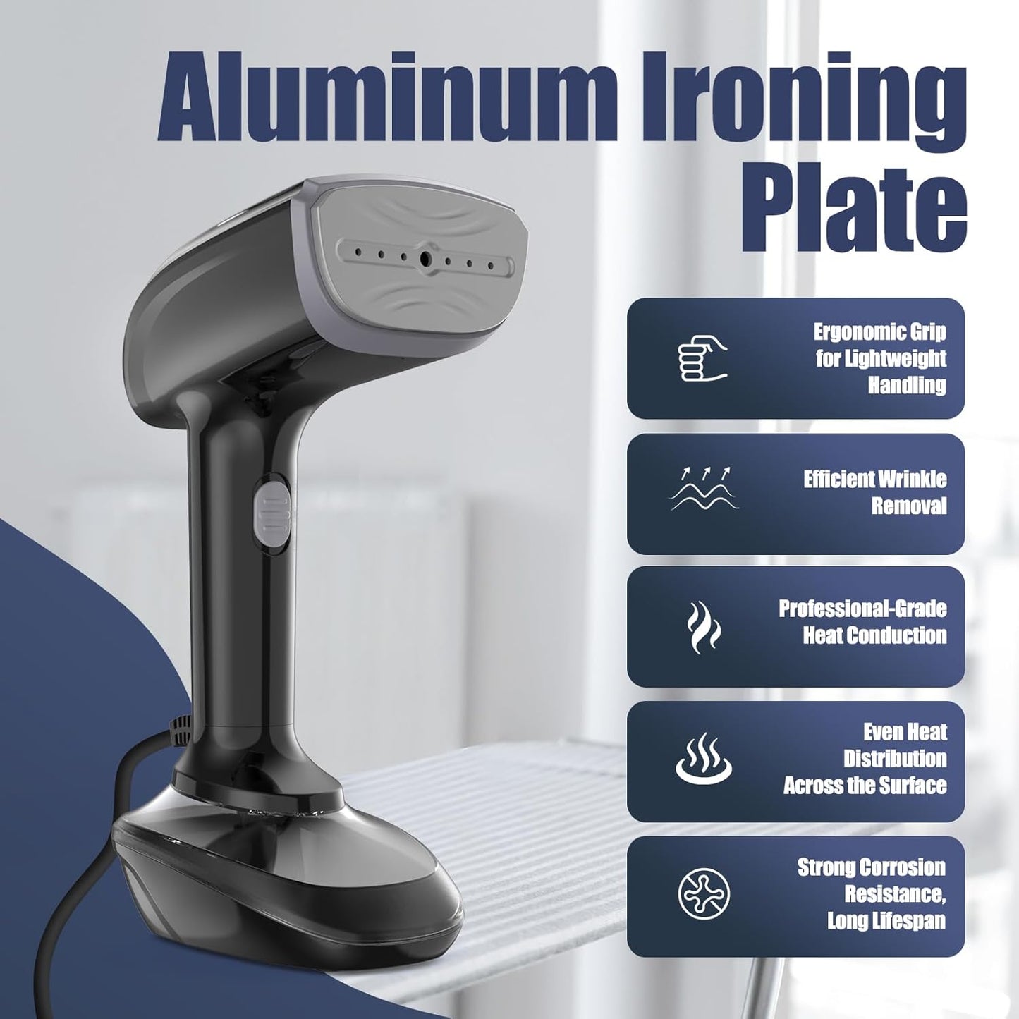 Powerful Handheld Fabric Steamer - 1800W with Fast Ceramic Heat-Up Plate, 2-in-1 Ironing & Wrinkle Remover, Steam Nozzle, Lint Brush - Black, for US 120V Only