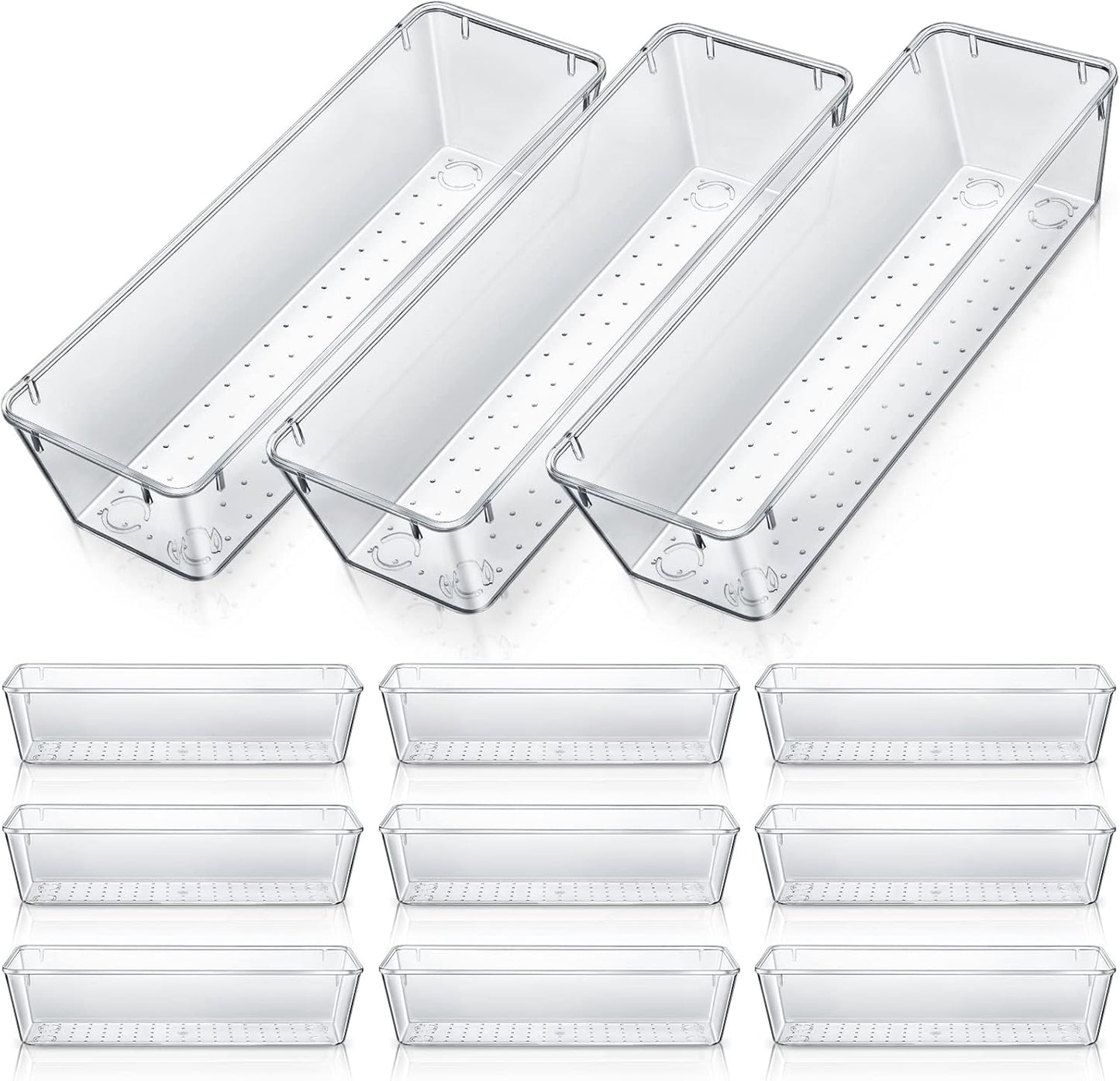 Maitys 12 Pcs Vanity Drawer Organizer 9 x 3 x 2 Inches Clear Plastic Utensil Organizers Kitchen Drawers Dividers for Office Desk Silverware Kitchen Utensils Cosmetics and Bathrooms(Clear)