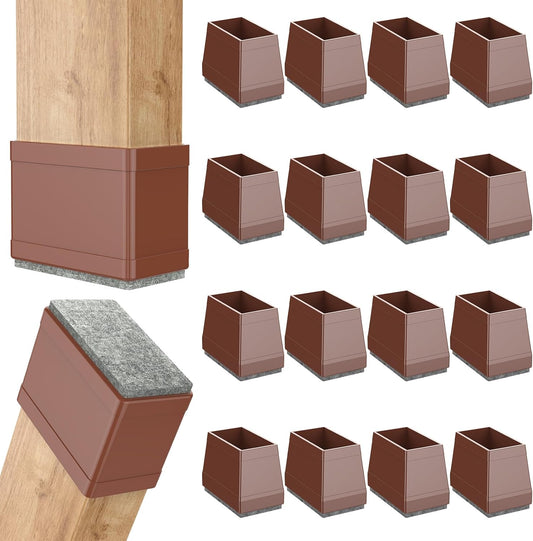 Rectangle Chair Leg Protectors for Hardwood Floors,16 PCS Silicone Covers to Protect Wood Tile Floors Felt Pads Furniture Leg Caps Reduce Noise. Easy to Move.(Brown,2 x 4 cm,Rectangle)