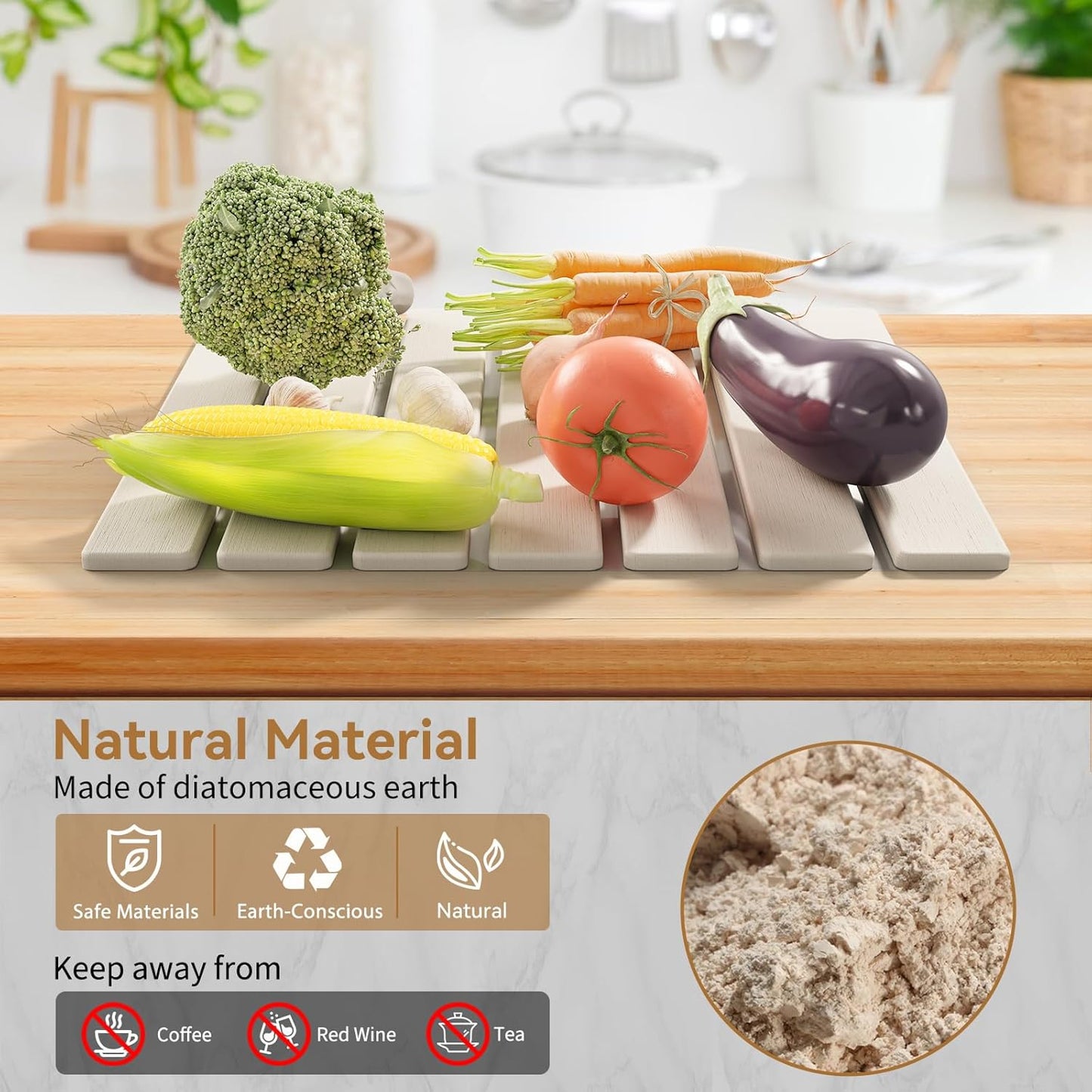 Large Stone Dish Drying Mats for Kitchen Counter,15.5''x11.8'' Foldable Quick Dry Stone Mat Kitchen,Eco-Friendly,Absorbent Diatomaceous Earth Mats for Dishes Bottles Cups Bathroom Any Countertop-White