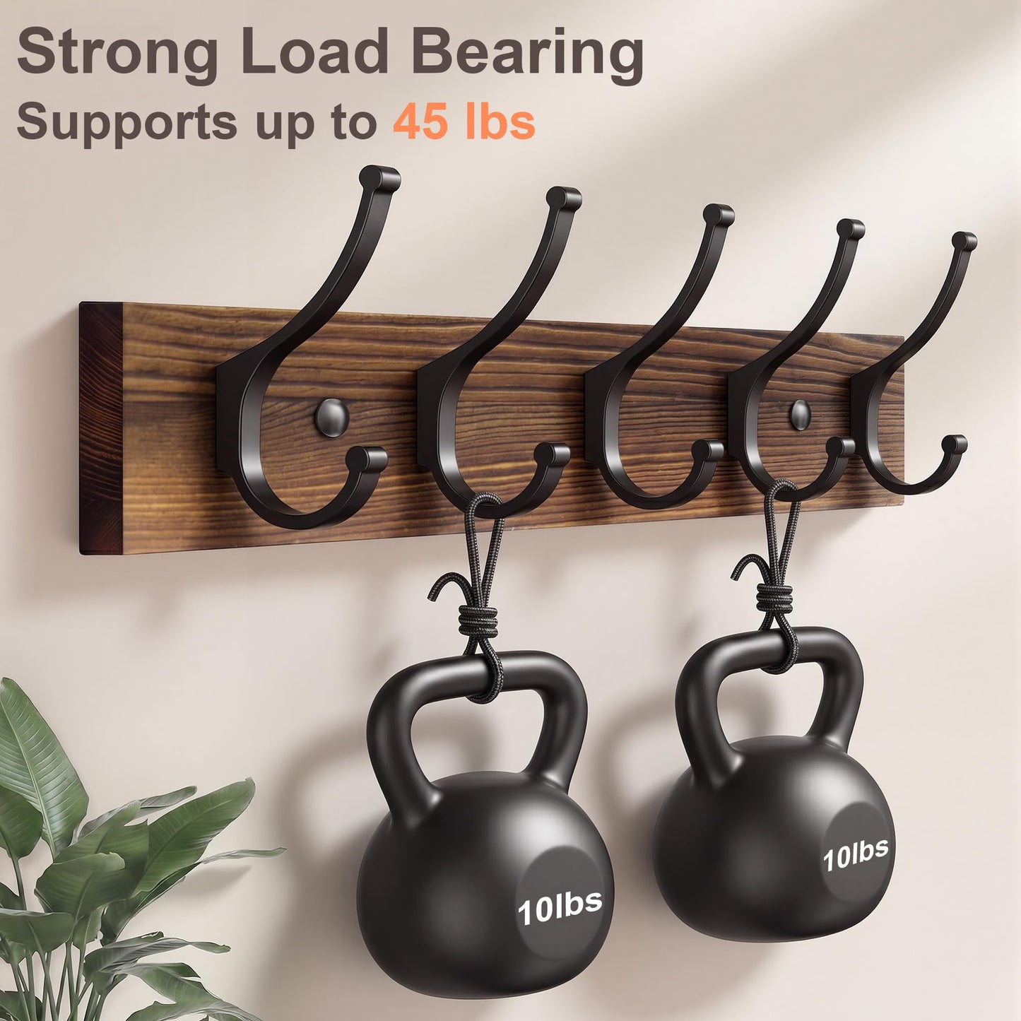 Optish 2 Pack Wooden Coat Rack Wall Mount, 16.1" Rustic Coat Hanger Hooks with 10 Double Hooks