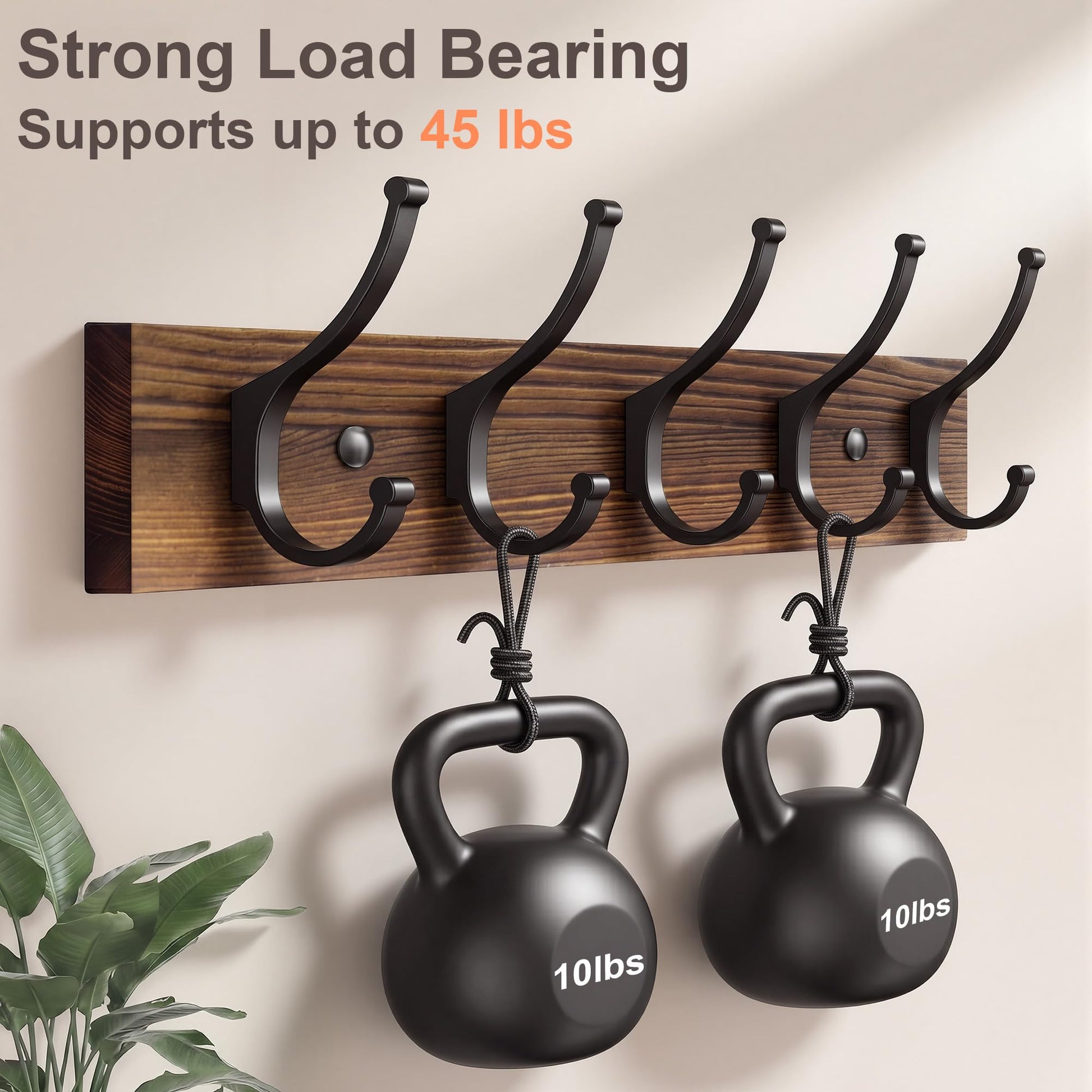 Optish 2 Pack Wooden Coat Rack Wall Mount, 16.1" Rustic Coat Hanger Hooks with 10 Double Hooks