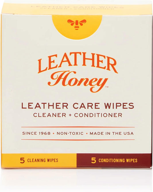 Leather Honey Leather Wipe Kit: Clean & Restore On-The-Go. For Any Color of Leather Couches, Car Seats, Purses, Shoes & Bags. Nontoxic, Ready-to-Use & Made in the USA. 5 Cleaner & 5 Conditioner Wipes