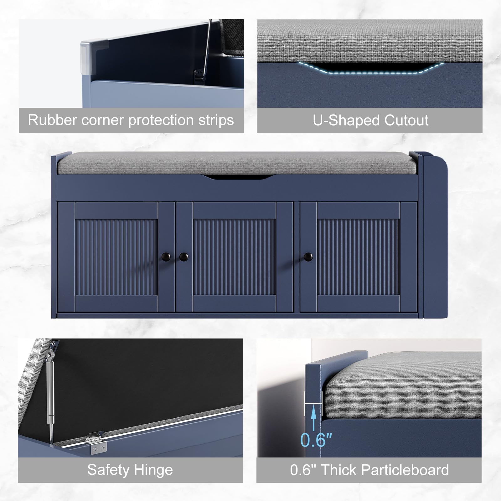 HOTAMO 42.6" Storage Bench - Shoe Storage Bench with Side Storage Shelves and 3 Doors