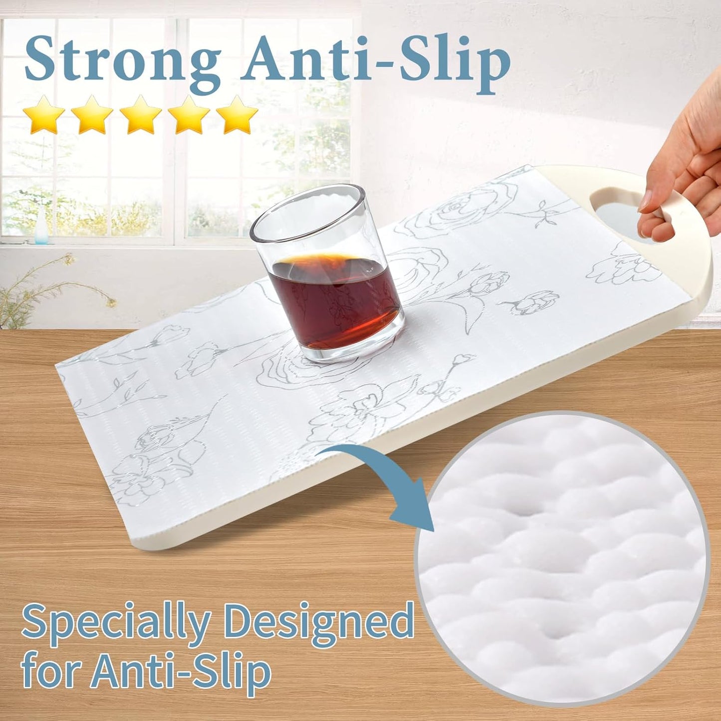 Shelf Liners for Kitchen Cabinets 12in x 10FT Non Adhesive Drawer Liner Sliver Floral Thickened Shelf Liner Paper Strong Non-Slip Easy to Clean for Tool Box Refrigerator with Knife and Tape Measure