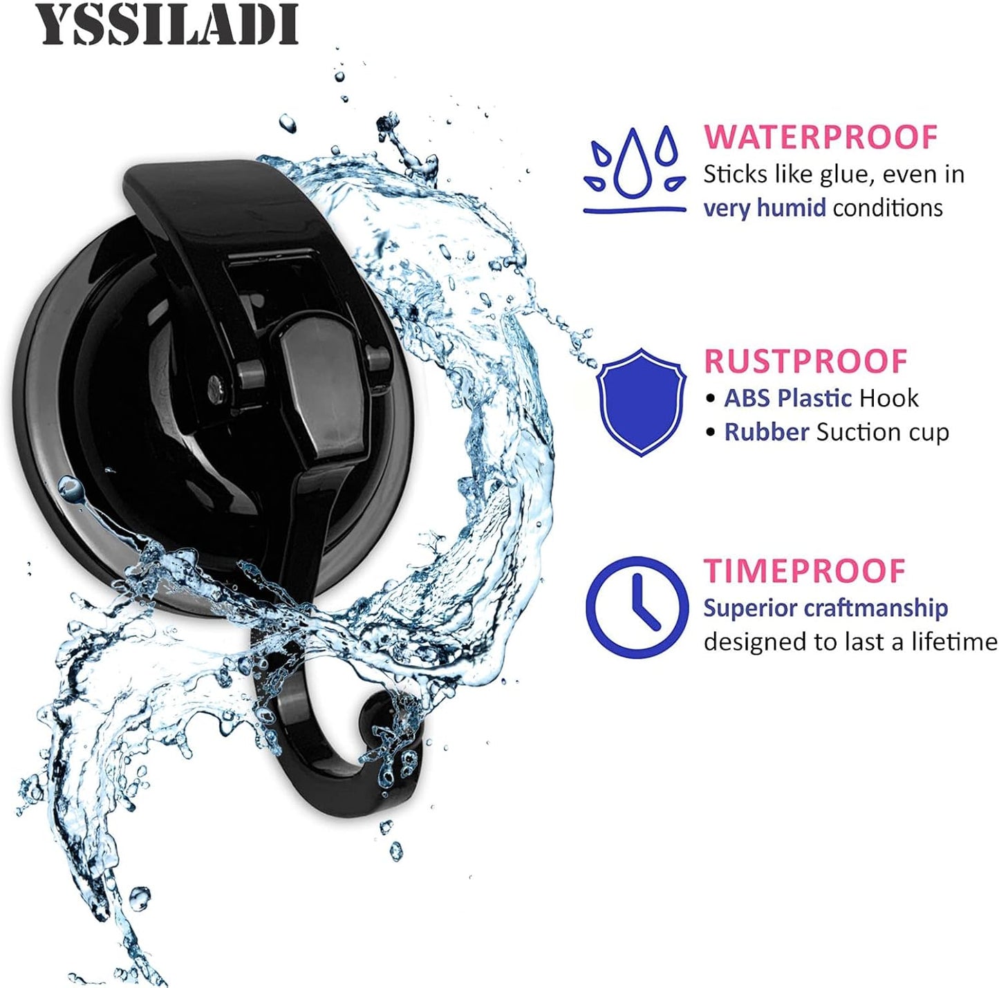 Heavy Duty Suction Cup Hooks for Shower, Bathroom Robe, Garland Decoration - Vacuum Glass Hooks, Reusable, No Hole Punched (Black, 4 Pack)