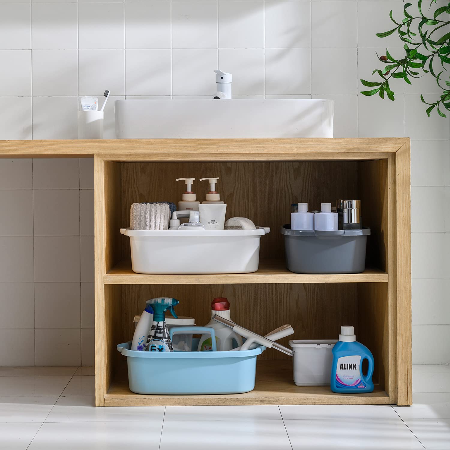ALINK Large Plastic Shower Caddy Tote, Portable Storage Caddy Basket Organizer with Handle for