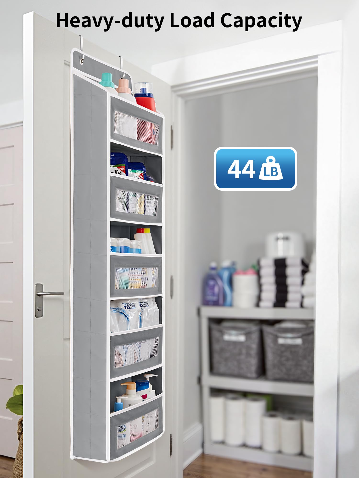 JARLINK Over the Door Organizer for Bedroom, Pantry, Bathroom, 5 Shelf Grey