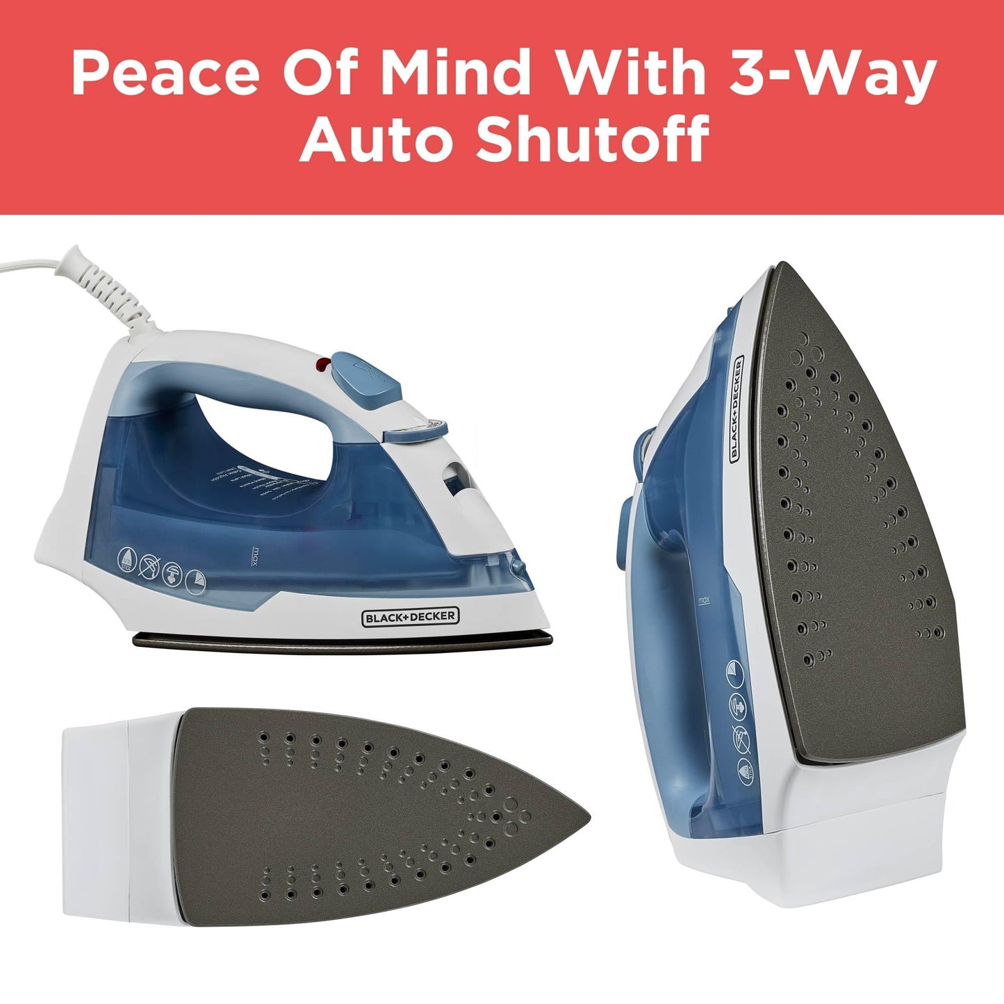 BLACK+DECKER Steam Iron for Clothes with Auto Shutoff & TrueGlide Soleplate