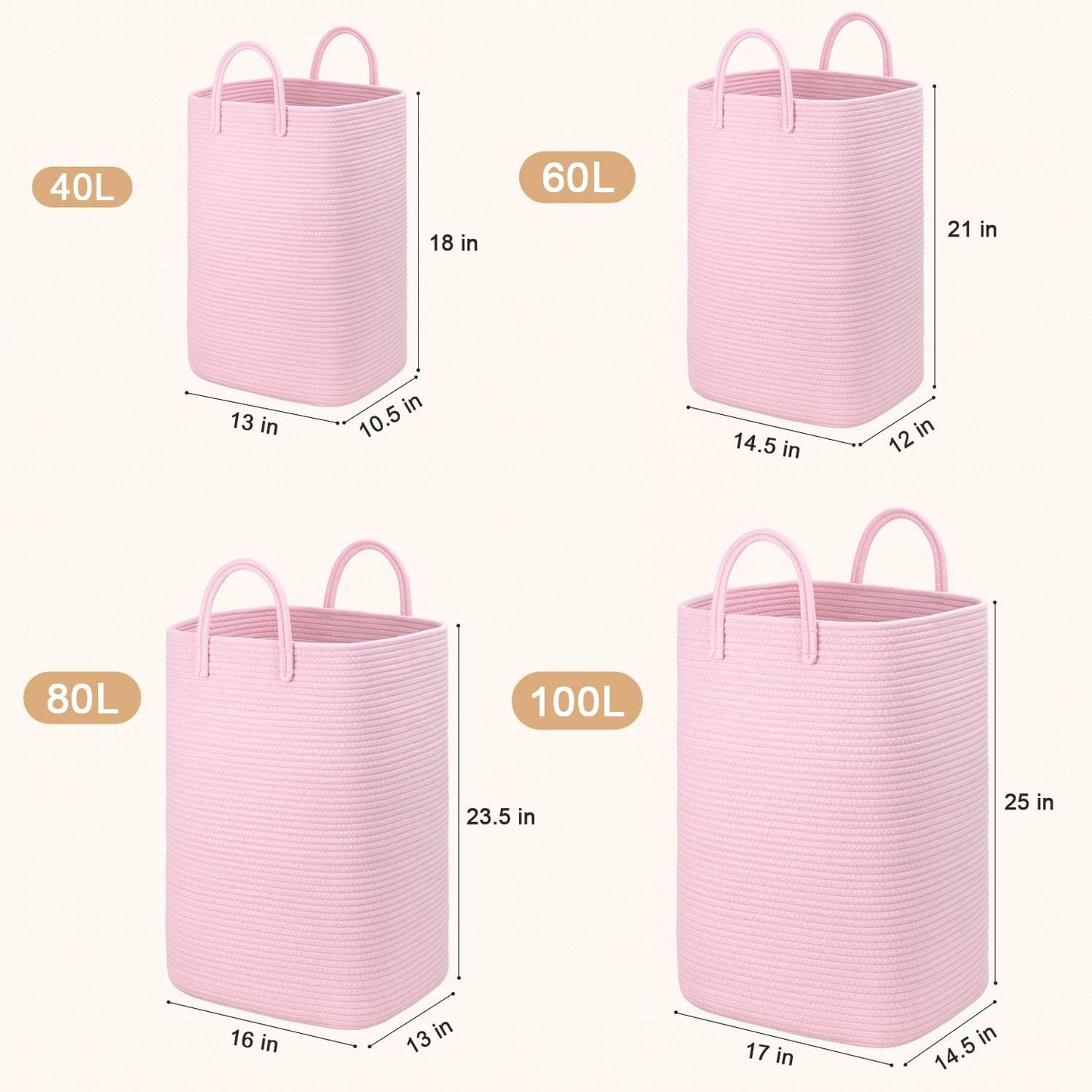 Laundry Basket,Woven Cotton Rope Laundry Hamper,80L Versatile Storage for Dirty Clothes,Baby Toys,and Blankets in Bathroom, Nursery,and Living Room