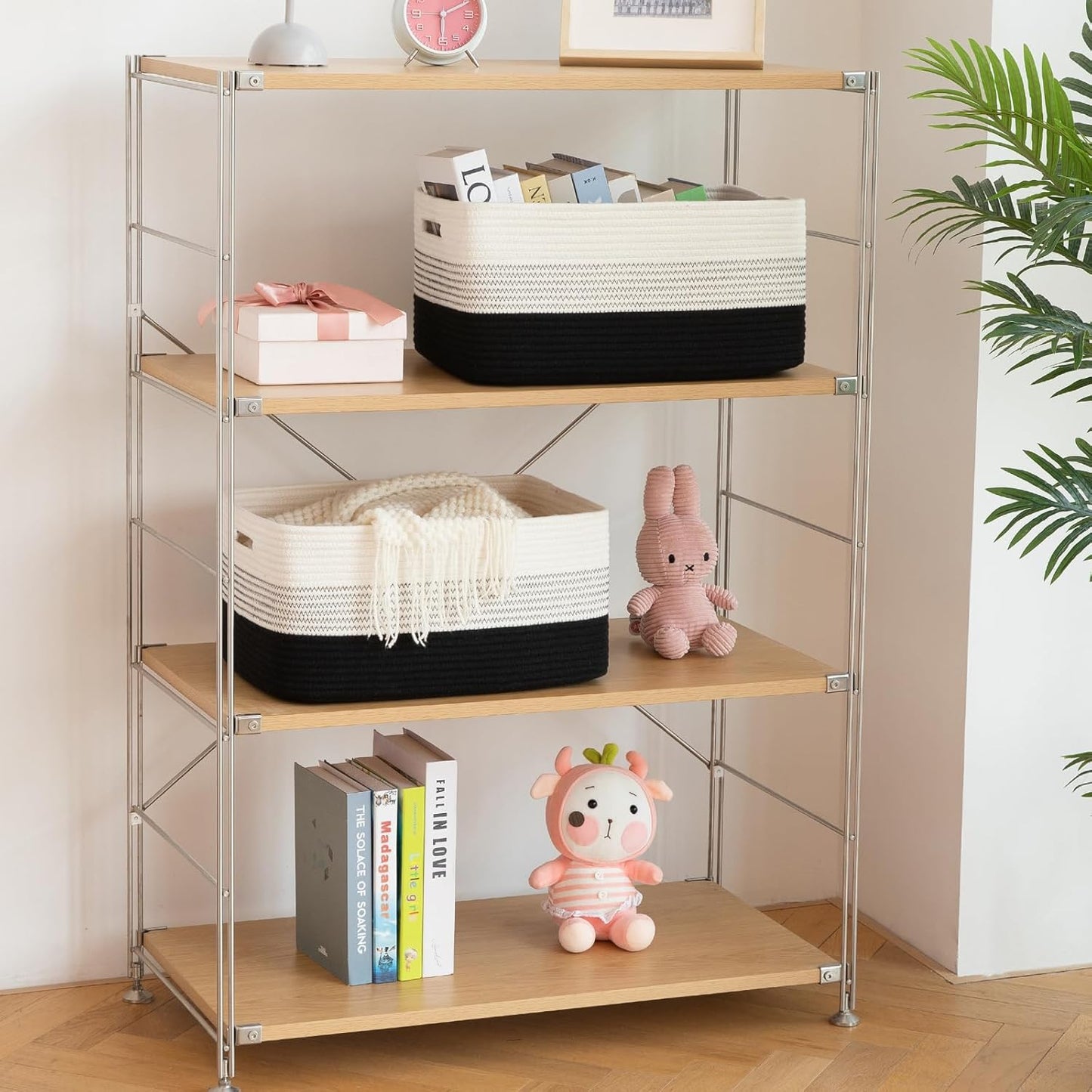 Large Storage Basket for Organizing, Woven Rope Basket for Shelves, Closet Organizer Bins for Clothes, Blanket, Toys, Baby Nursery Storage, 17.7" x 13" x 7.87", 2 Packs Gradient Black