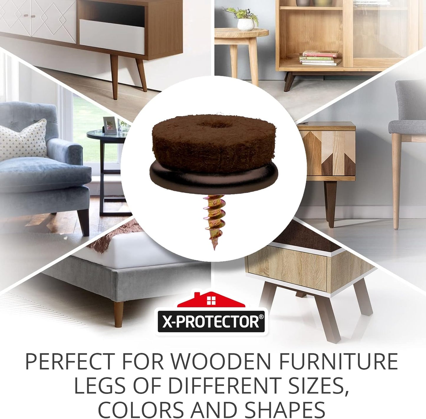 Screw-On Felt Furniture Pads X-Protector 24 PCS - 0.8” Chair Leg Floor Protectors for Hardwood Floors - Premium Chair Glides - Brown Floor Protectors for Chairs - The Best Furniture Sliders!