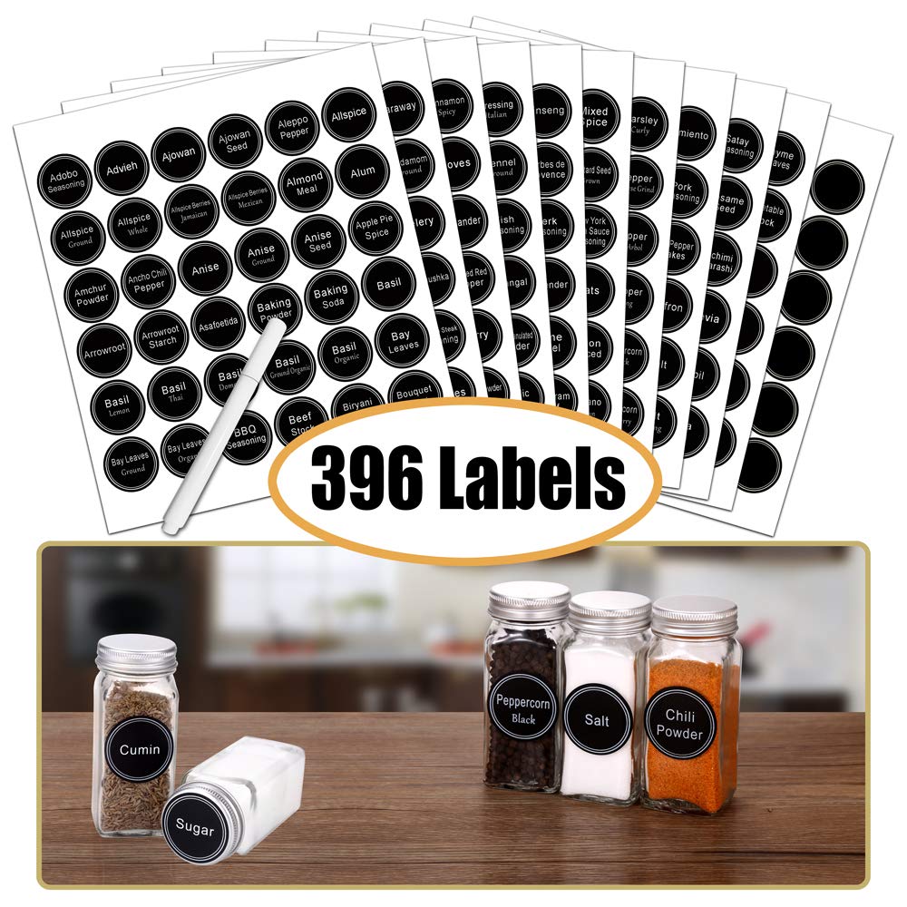 SWOMMOLY Spice Rack Organizer with 36 Spice Jars 4 oz, 396 Spice Labels
