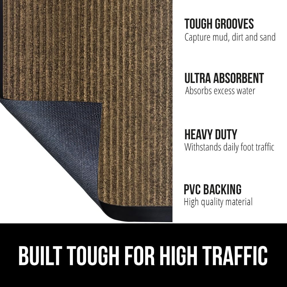 GORILLA GRIP Traffic Guard Door Mat, Heavy Duty Welcome Mats, Commercial Office Space Doormat, Waterproof, Fade Resistant, Strong Rubber Backing, Low Profile, Shoe and Boot Scraper, 35x23, Brown