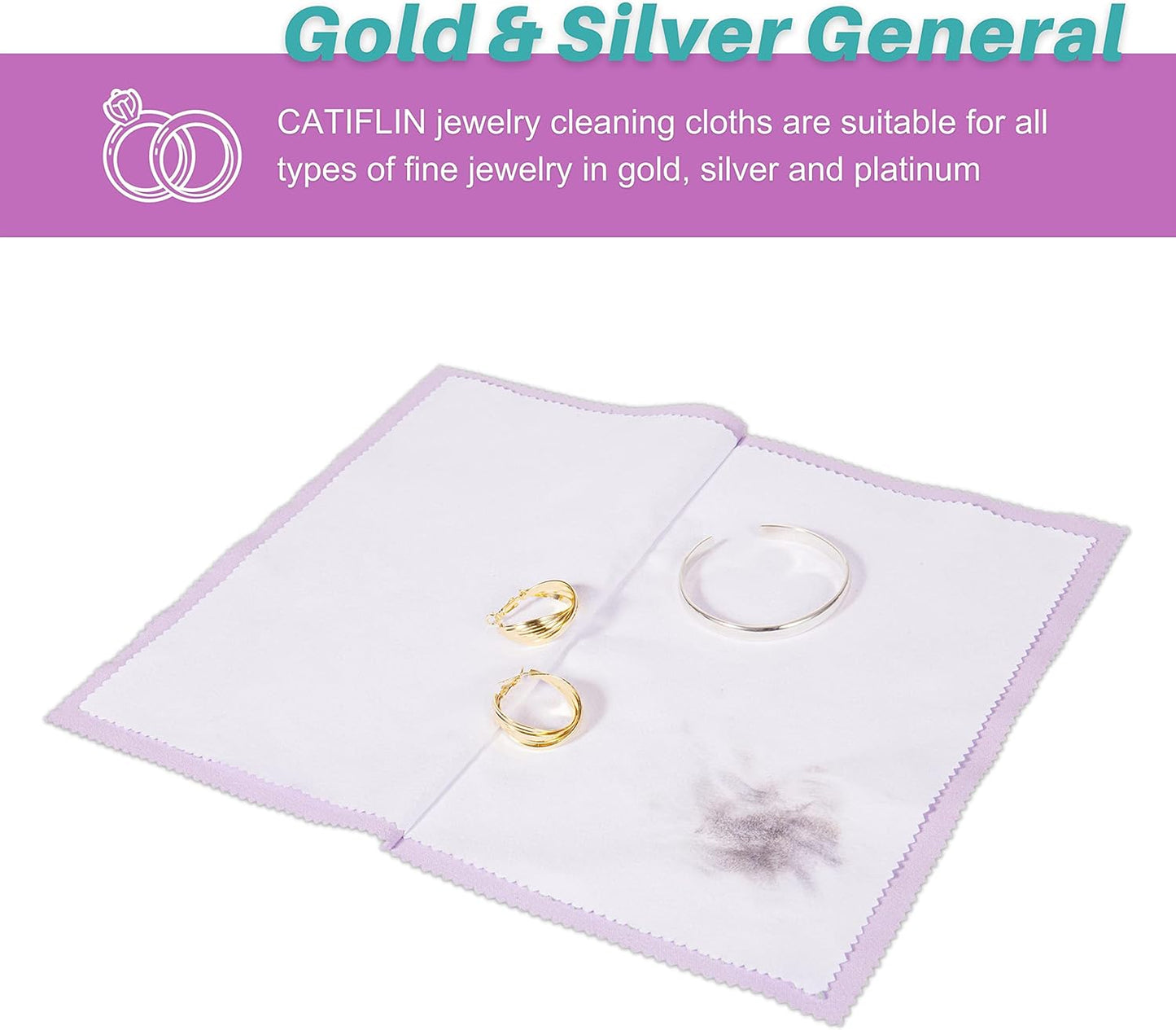 CATIFLIN 3PCS Purple Silver Polishing Cloths, 10"x12" Jewelry Cleaning Cloths for Gold, Silver, Platinum, Watch, Coin, Tarnish Remover, Reusable & Streak for Jewelry Lovers