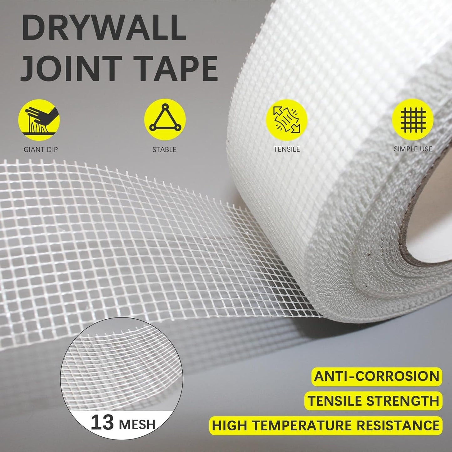 8" 100 Feet Drywall Joint Tape, Self-Adhesive Encrypted Fiberglass Drywall Repair Mesh Tape for Wall Cracks and Seam Patch