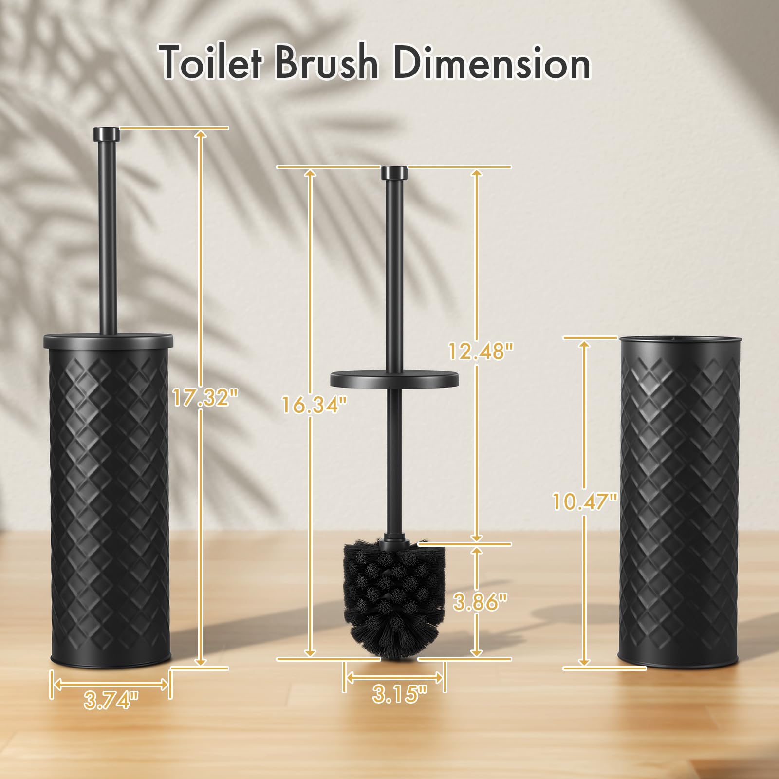 Toilet Bowl Brush and Holder Set 2 Pack with 4 Extra Brush Heads (Black)