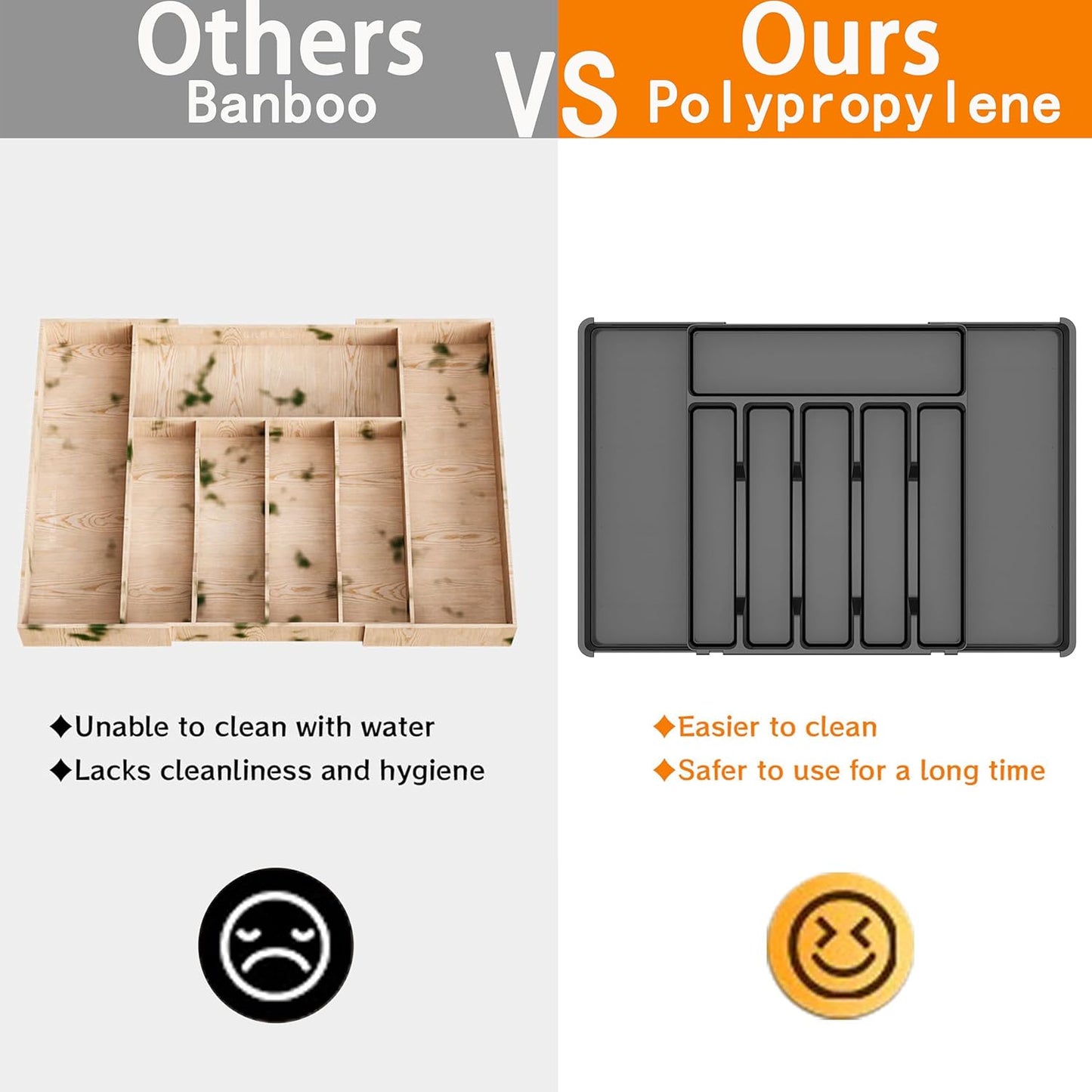 Silverware Drawer Organizer, Expandable Utensil Tray for Kitchen Drawers, BPA Free Flatware and Cutlery Holder, Adjustable Plastic Storage for Utensil like Spoons, Forks, Knives.Black