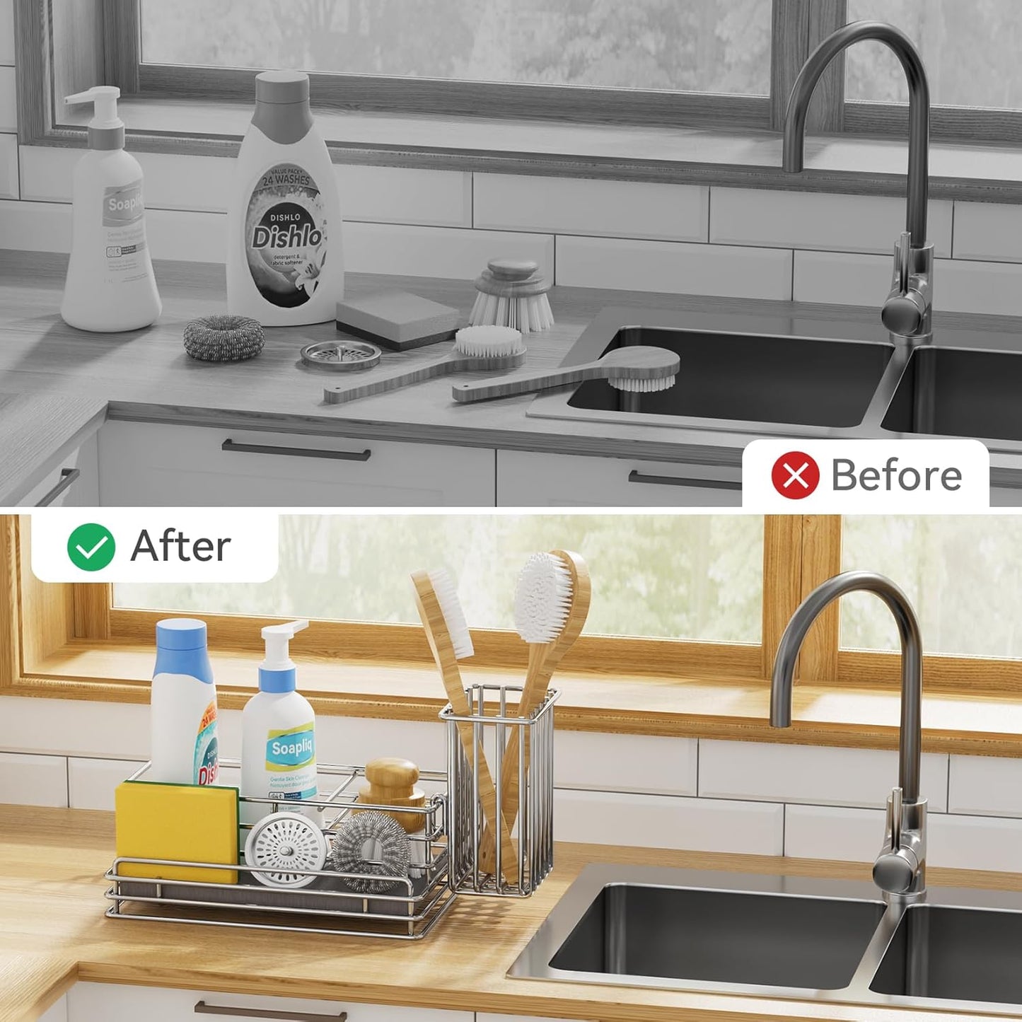 Yofidra Kitchen Sink Caddy with Instant Drying Stone, Metal Stainless Steel Dish Sponge Holder Basket for Sponges, Scrubbers, Soap, 9.5" X 5.5" X 5.7" Sink Box Organizer