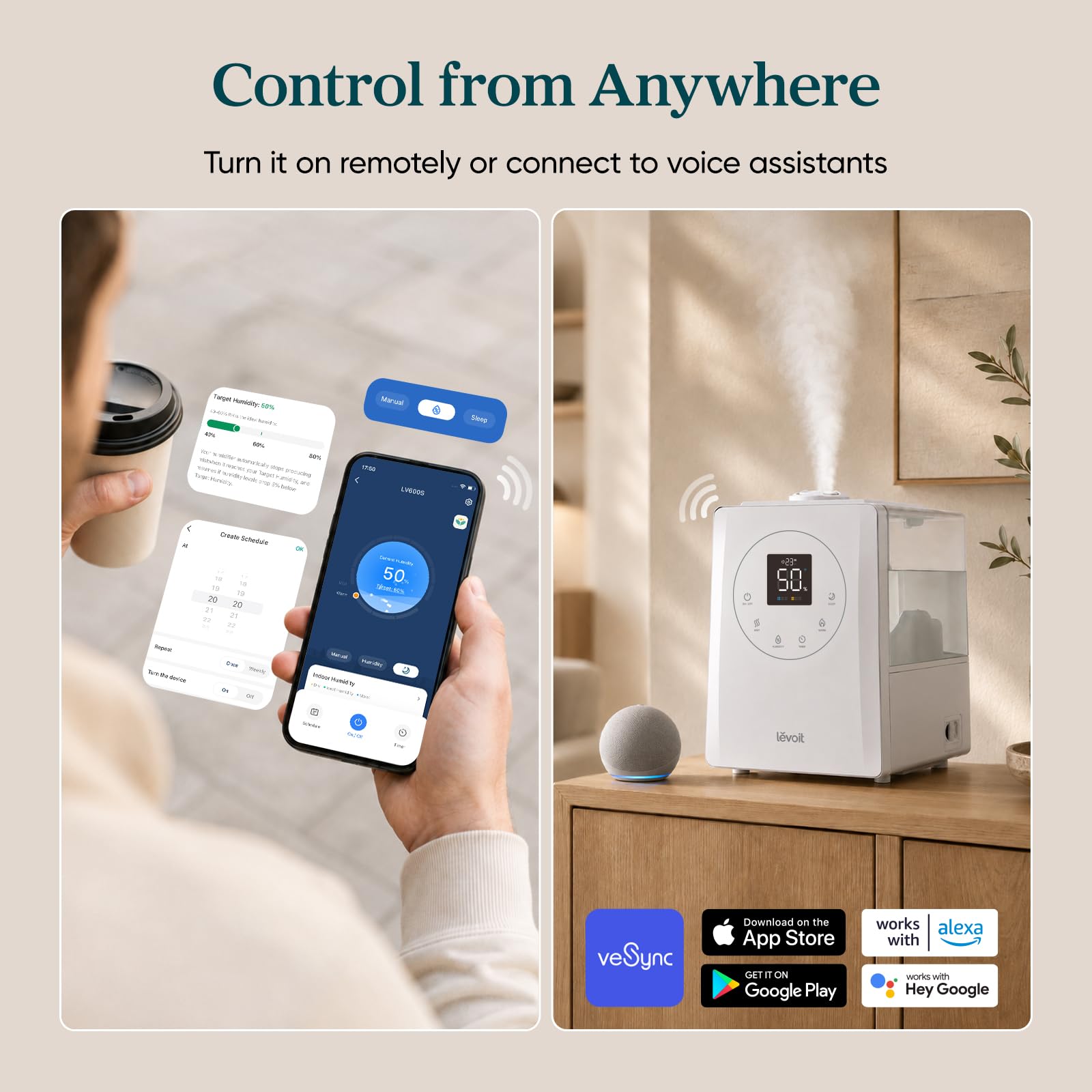 Levoit LV600S Smart Warm&Cool Mist Humidifiers for Home Bedroom Large Room