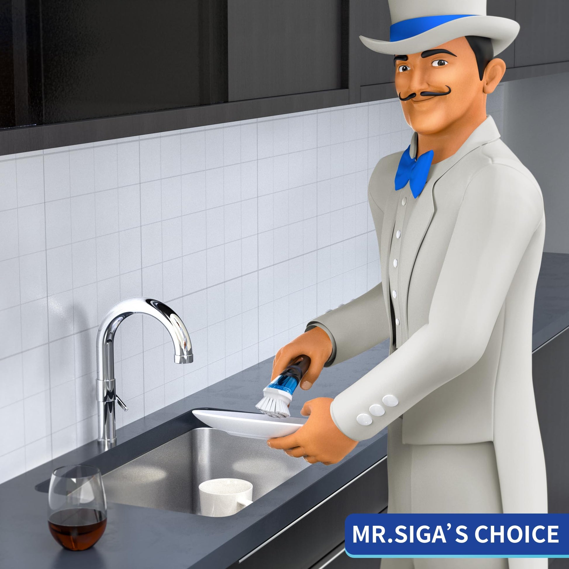 MR.SIGA Soap Dispensing Dish Brush, Kitchen Brush for Pot Pan Sink Cleaning