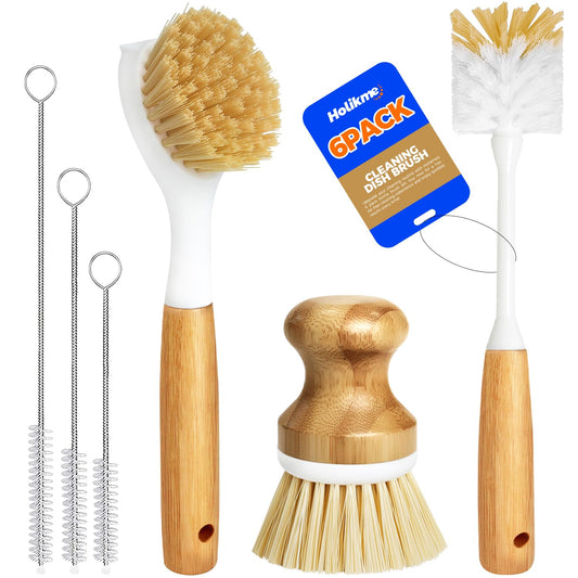Holikme 6 Pack Dish Brush with Bottle Brush Scrub Brush Straw