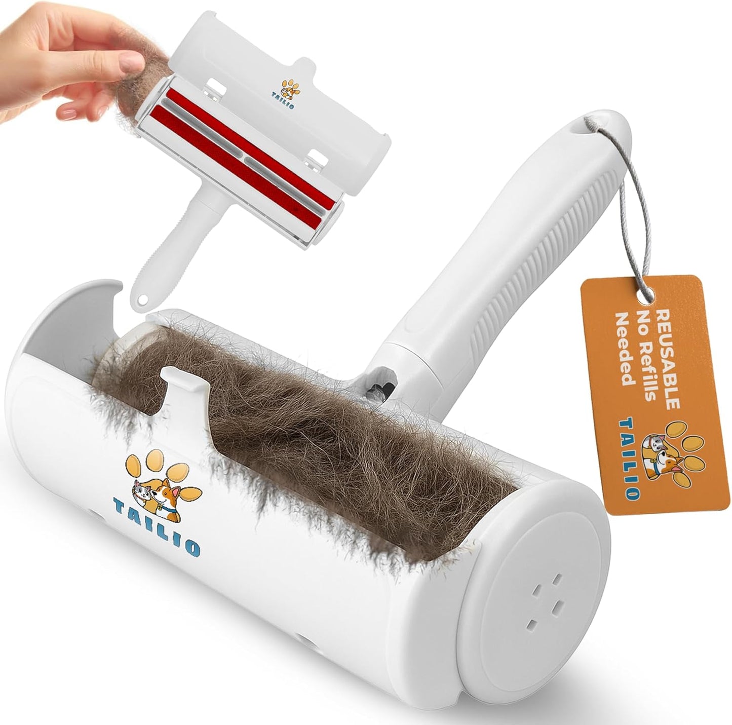 Pet Hair Remover and Reusable Lint Roller – Durable Cat and Dog Hair Remover for Furniture, Couch, Carpet, Clothing, Car Seat & Bedding – Portable Multi-Surface Fur Removal Tool(White)