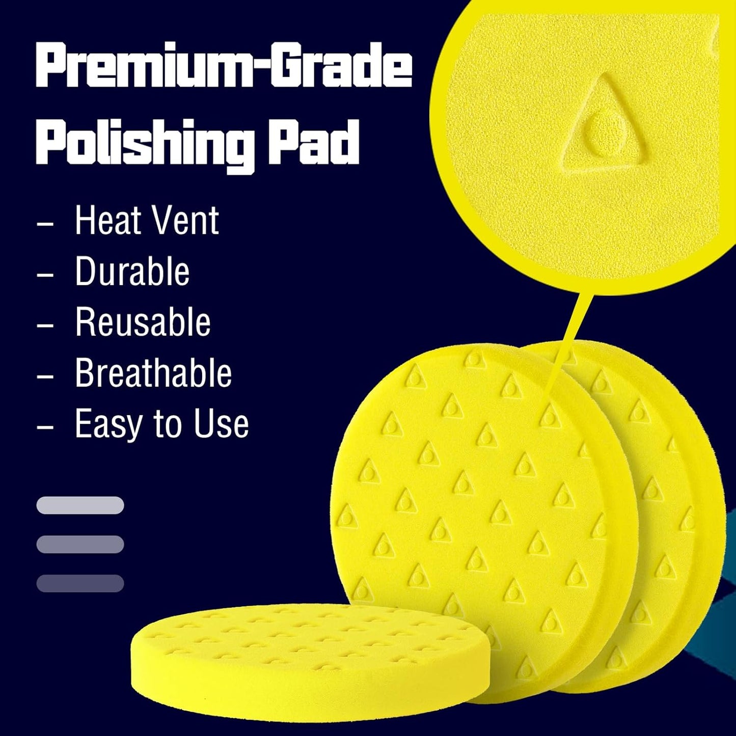 6 Inch Buffing Polishing Pads - 3Pcs Yellow Polish Pad - 6.5 Inch Face for 6 Inch 150mm Backing Plate - High-Density Buffing Sponge Pads for Car Buffer Polisher Compounding, Polishing & Waxing