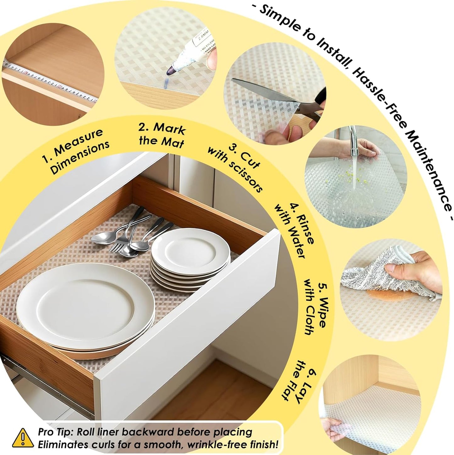 Shelf Liners for Kitchen Cabinets and Drawers, Non-Adhesive and Anti-Slip, Waterproof and Easy to Clean, Durable EVA Cabinet Mat for Refrigerator, Cupboard, Table (Black, 11.8" W x 196.8" L)