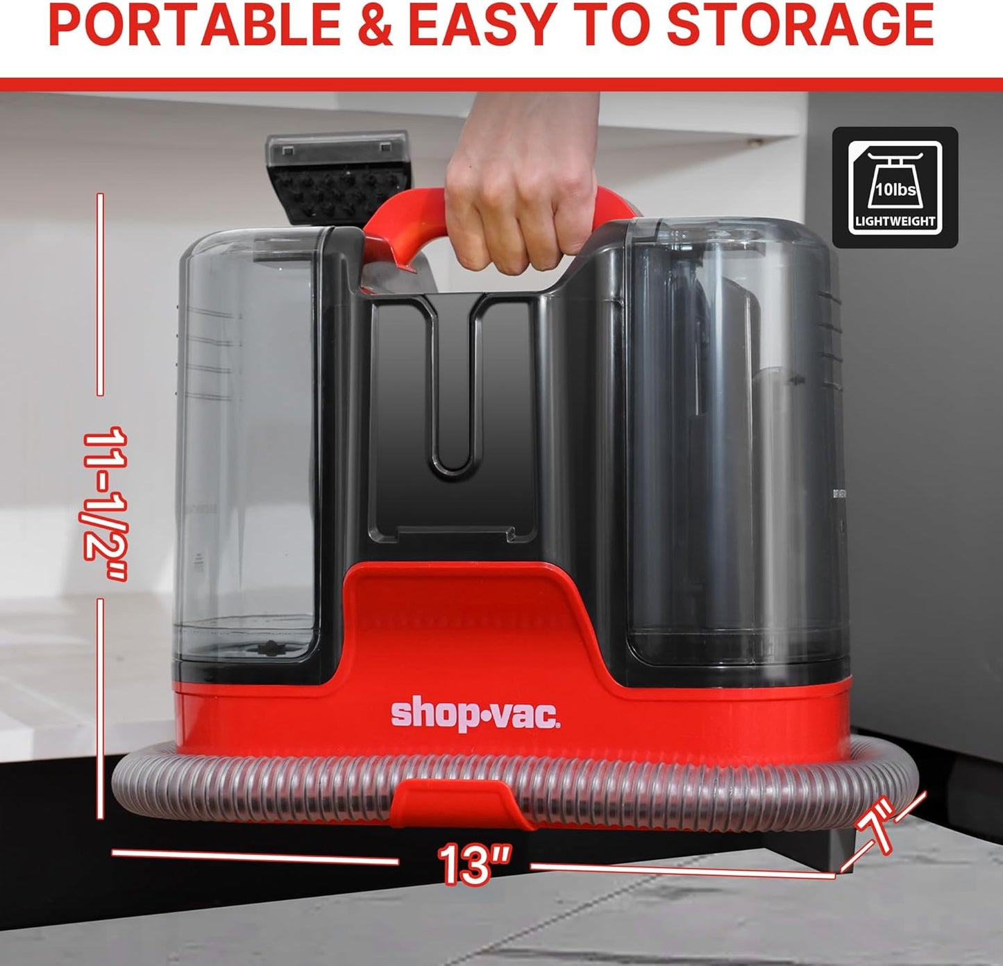 Shop-Vac Portable Carpet and Upholstery Cleaner Machine, Powerful Spot Cleaner for Pet Stains, Sofa, Rug, Mattress, Curtain and Window, Lightweight with One Cleaner Solutions