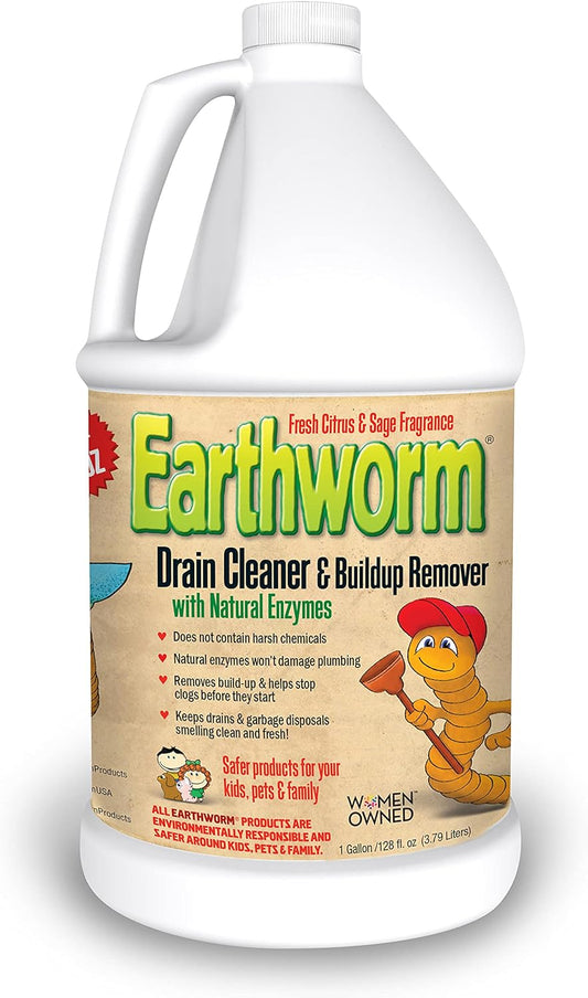 Earthworm® Drain Cleaner - Drain Deodorizer - Natural and Safer for Families - One (1) 1 Gallon bottle