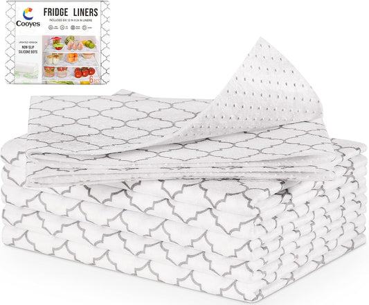 Cooyes 2 in 1 Refrigerator Liners & Fresh mats for Fridge Drawer and Glass Shelves, Absorbent Cloth Fridge Organizer Bin Mats Washable, Shelf Liner for Kitchen Cabinets Non Adhesive