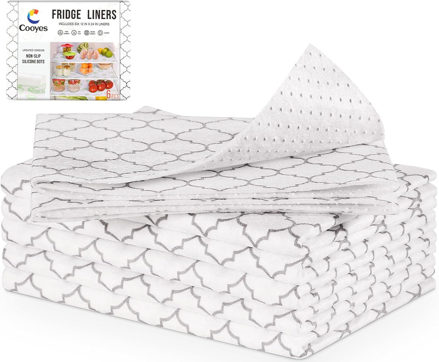 Cooyes 2 in 1 Fridge Liners & Fresh mats for Refrigerator Organizers and Storage, Absorbent Fridge Bin Liners, Home Kitchen Gadgets Accessories Organization Must Haves for Freezer Shelf Drawer Cabinet