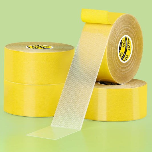 4Pack Double Sided Tape Heavy Duty, 2in x 66FT (264FT Total), Super Sticky Resistente Clear Tape, Universal High Tack Strong Wall Adhesive with Fiberglass Mesh,Easy Use Mounting Tape