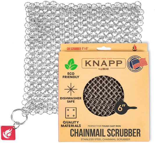 Knapp Made CM Scrubber 6" Small Ring Cast Iron Scrubber - Cast Iron Cleaner for Hard Anodized Cookware, Pre-Seasoned Pans, Dutch Ovens, Iron Pans, Grills and Skillet. Chain Mail Scrubber Cast Iron
