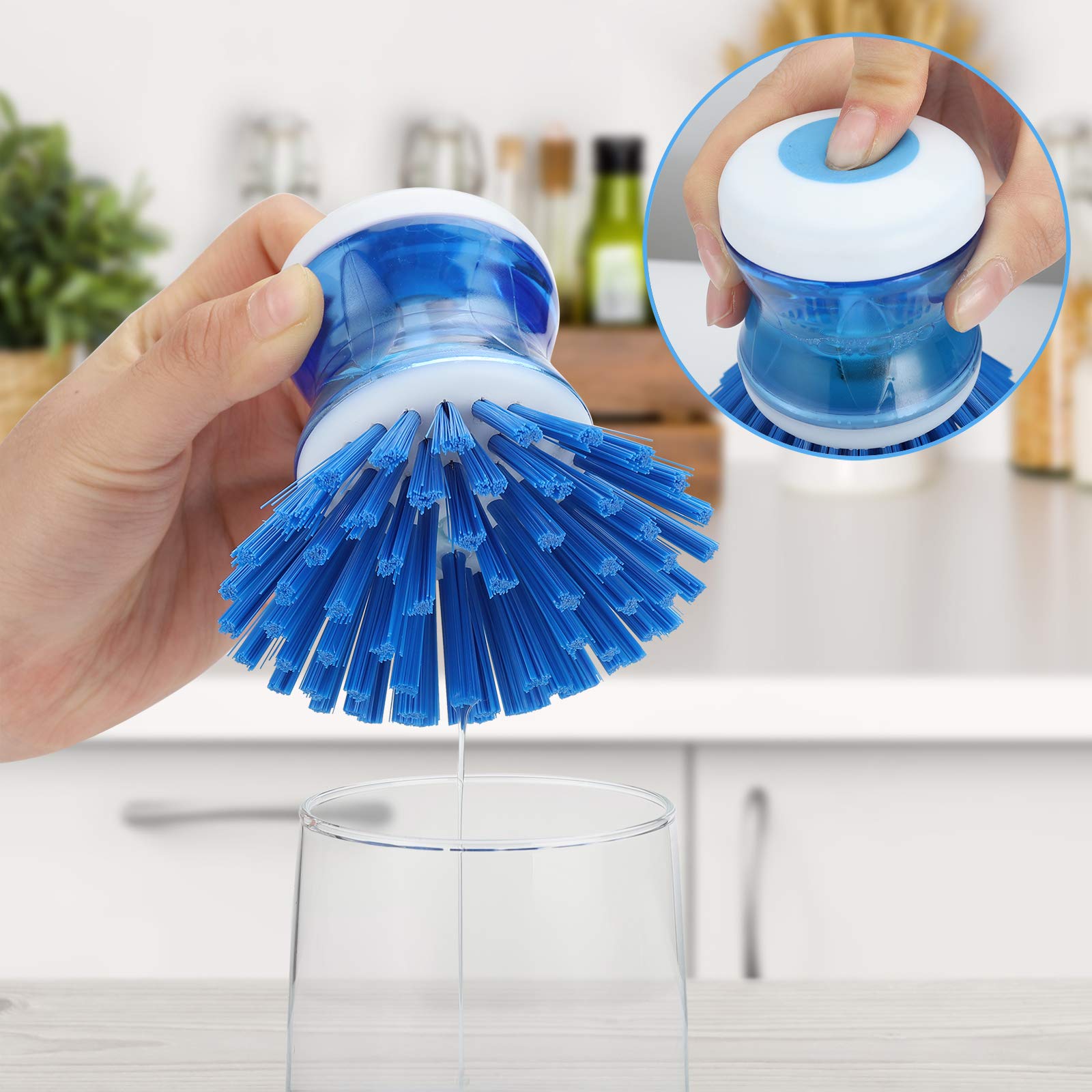 Dish Brush with Soap Dispenser, Stiff Bristles Dish Scrubber for Pots, Pans & Sink Cleaning, 2 Pack
