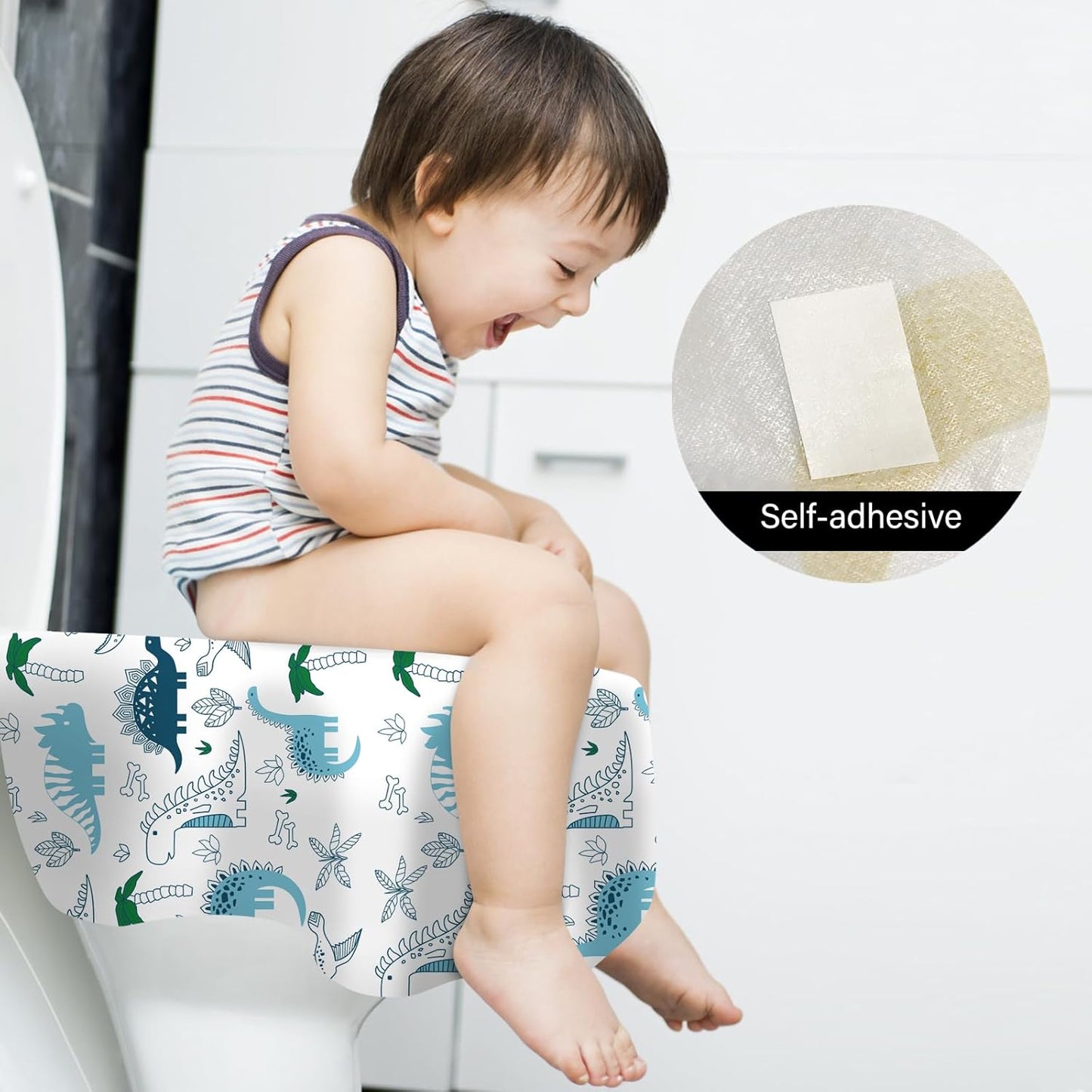 60 Pack Toilet Seat Covers Disposable, Extra Large Waterproof Toilet Cover for Toddlers & Adults, Individually Wrapped Travel Essential Portable Potty Training in Public Restrooms, Trip - Dinosaur