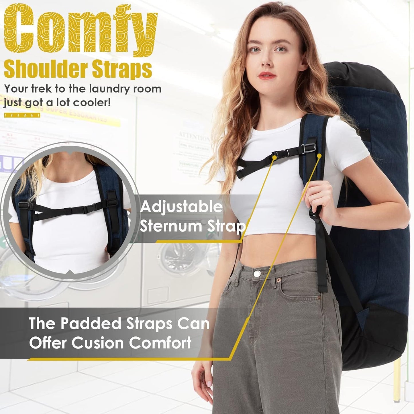 Laundry Backpack 115L, Heavy Duty Laundry Bag with Shoulder Straps, Backpack Laundry Bags for College, Extra Large Dirty Clothes Bag, Laundromat Bag, College Dorm Room Essentials for Guys