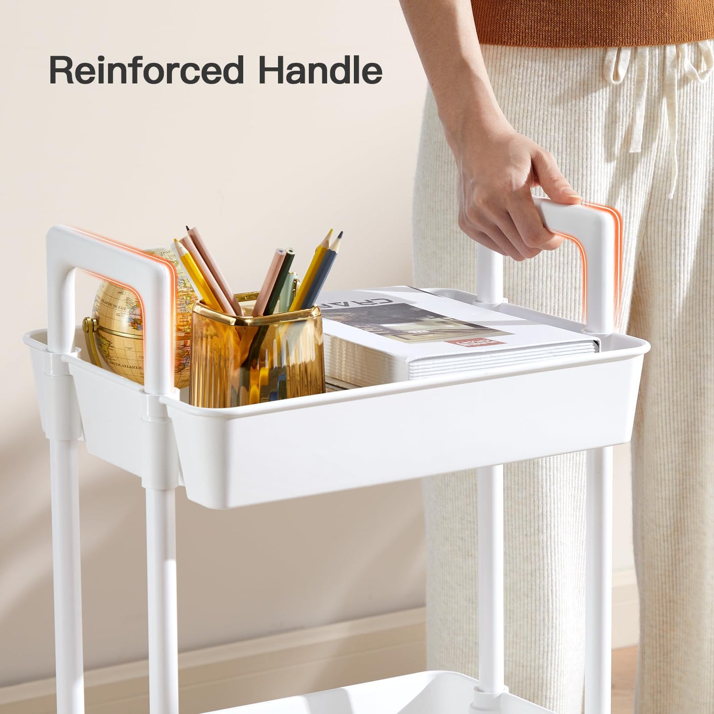 Pipishell 3 Tier Rolling Cart Organizer, Plastic Rolling Cart with Lockable Wheels & Reinforced