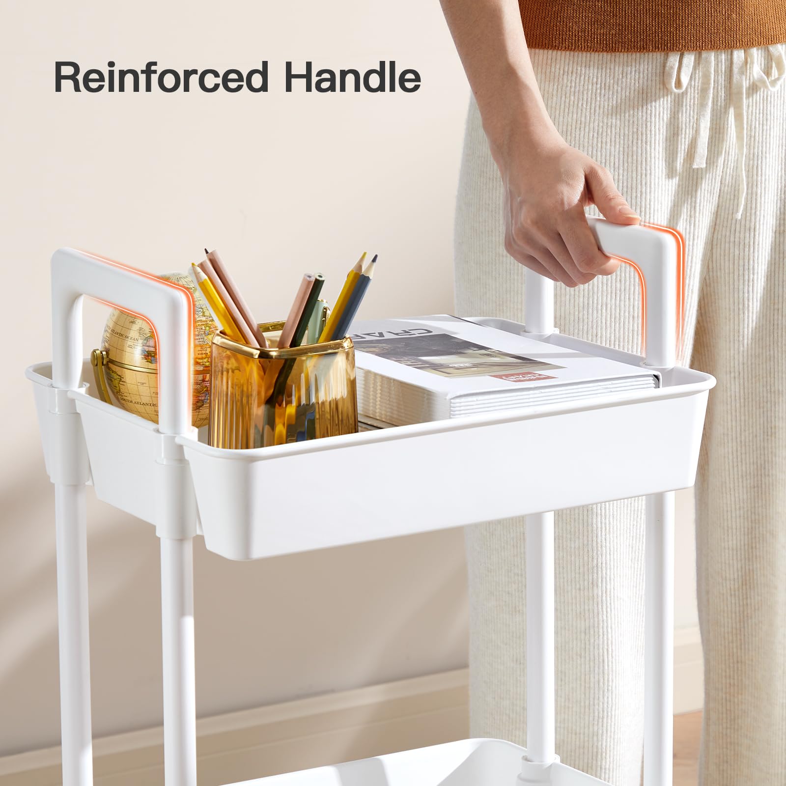 Pipishell 3 Tier Rolling Cart Organizer, Plastic Rolling Cart with Lockable Wheels & Reinforced