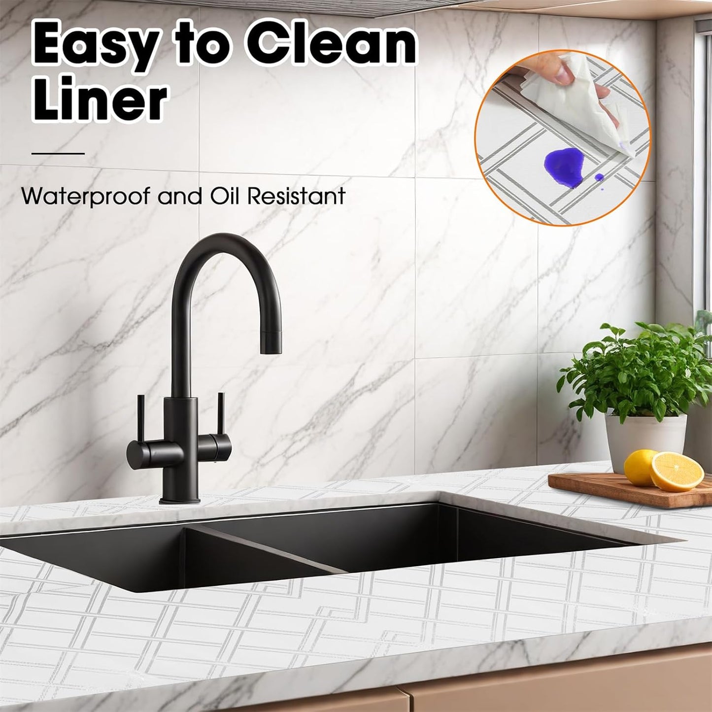 Drawer and Shelf Liner for Kitchen Cabinets Non-Adhesive, Non-Slip Cabinet Liner Shelf Paper Strong Grip Waterproof Easy to Clean for Kitchen Shelves Cupboard,Silver Geometric,12IN X 10FT