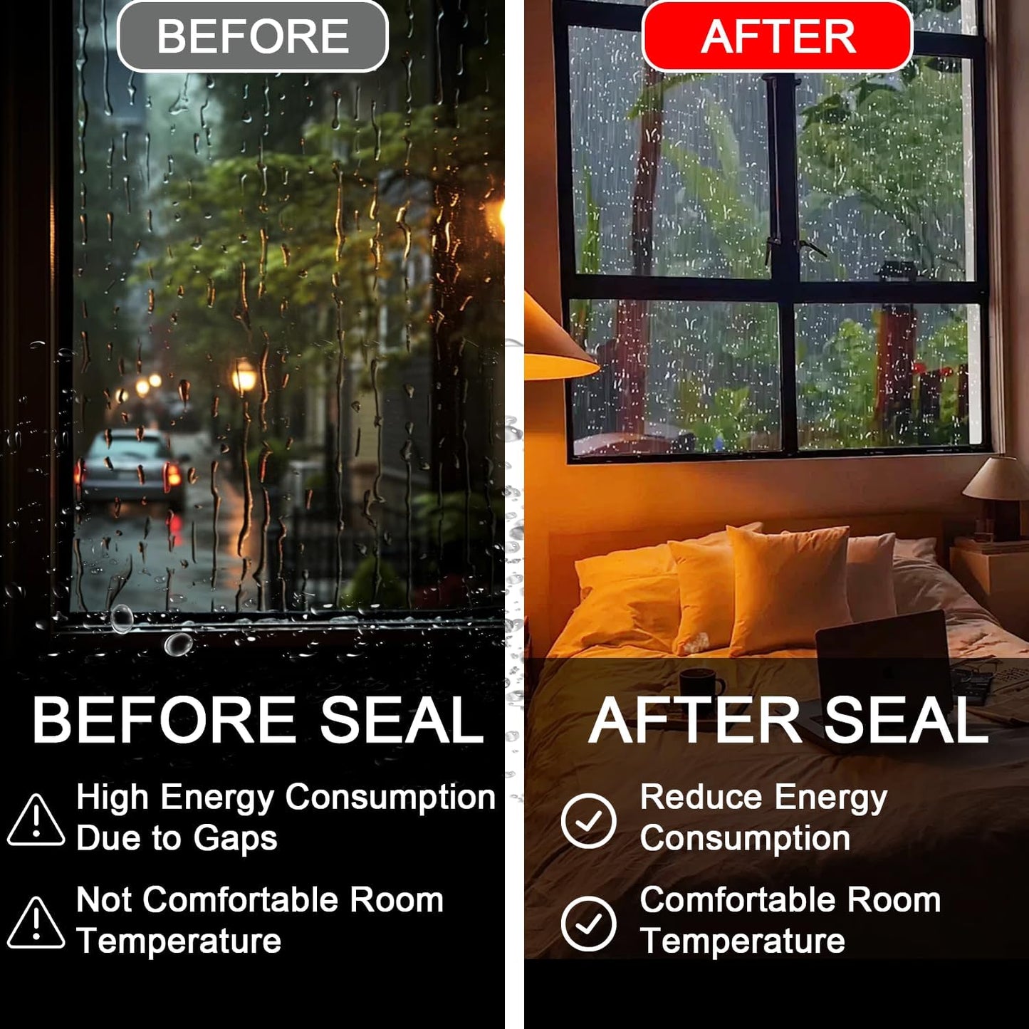 Window Sealing Tape 2 Inch x 33 FT Transparent Window Insulation Residue-Free Clear Weather Stripping Caulk Tape Windproof Window Seal for Window Glass, Doors Gaps