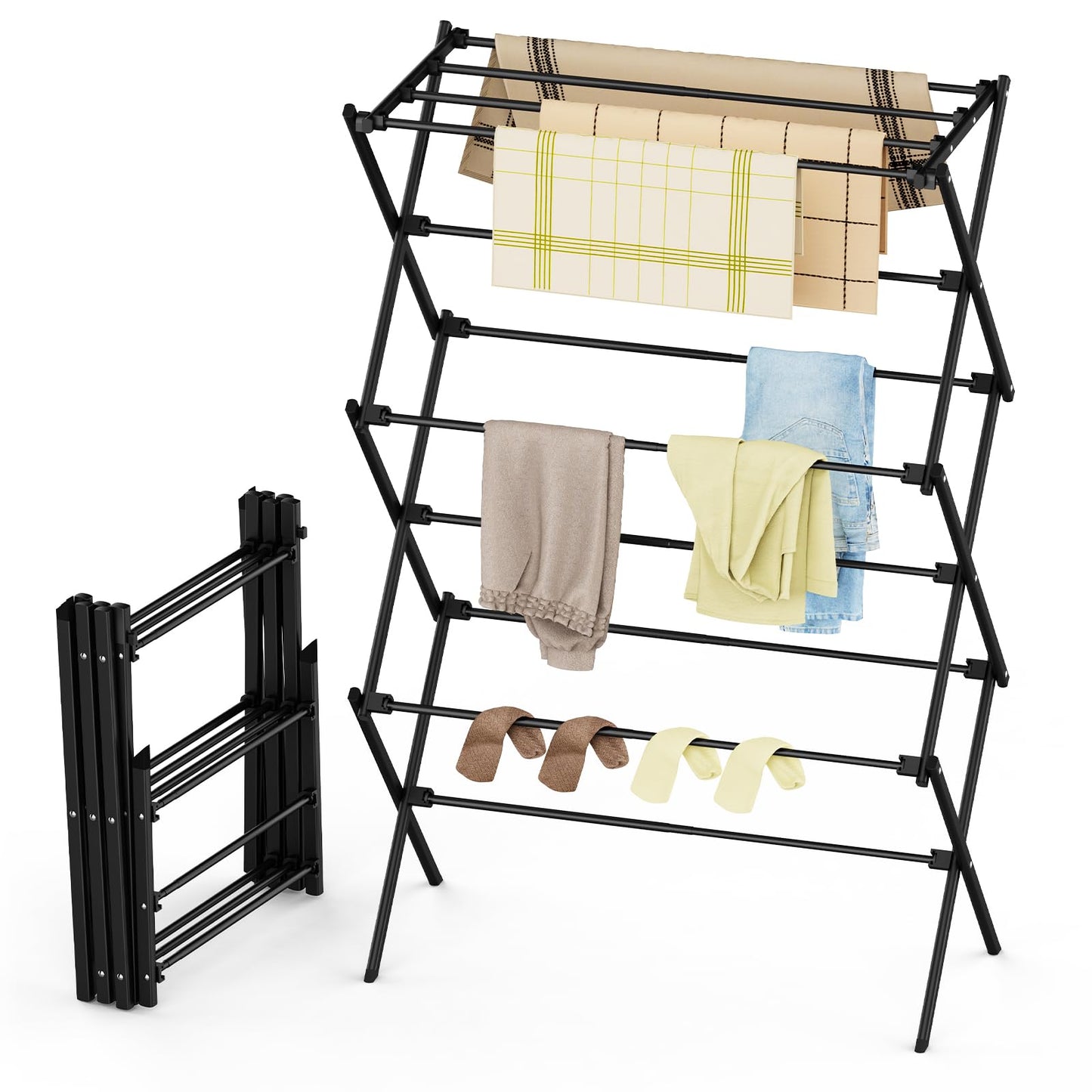 FILROUG Drying Rack Clothing, 3-Tier Clothes Drying Rack Foldable, Antirust Laundry Drying Rack
