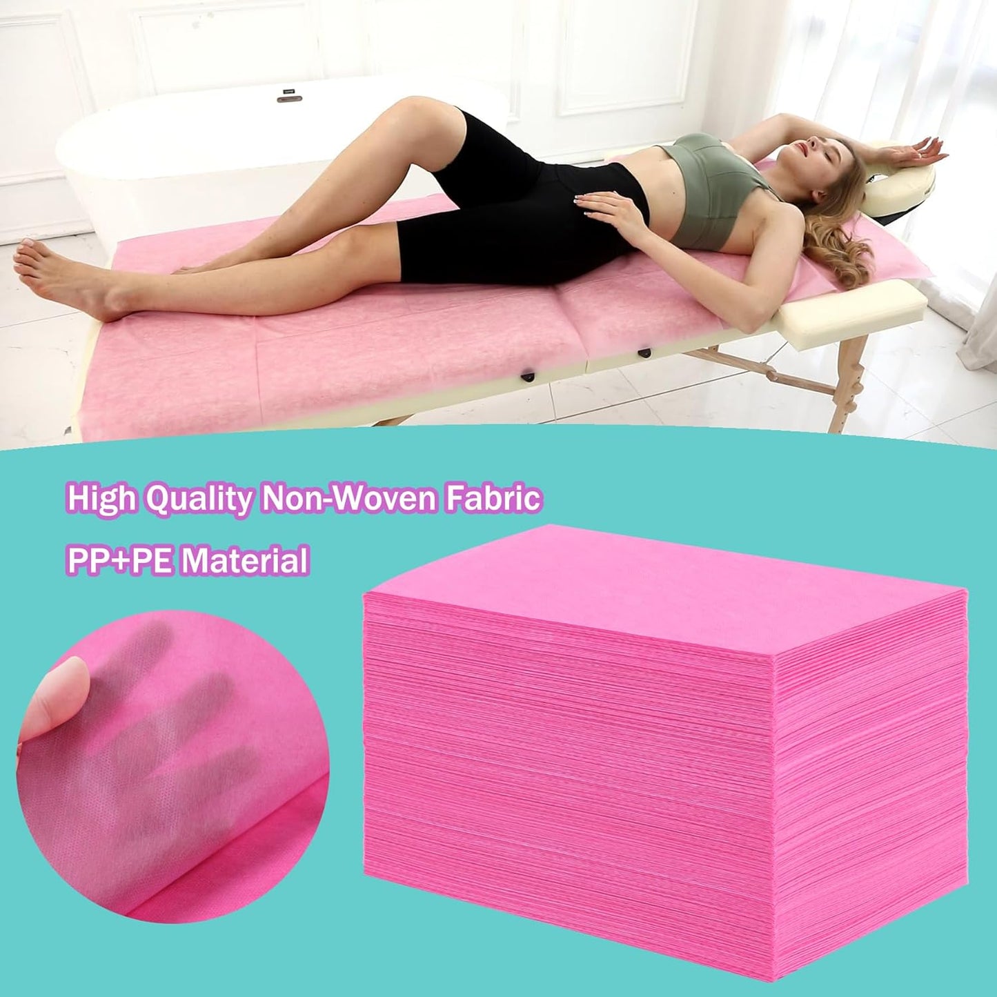 Disposable Bed Sheets for Massage Table 200 Pcs 31" x 71" Waterproof Massage Table Sheets Soft Non Woven Fabric SPA Massage Table Bed Cover Breathable for Beauty Tattoos Waxing Travel (Pink)