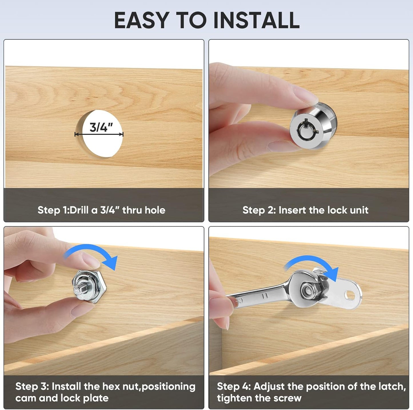PTEROMY 2 Pack Cabinet Lock with Keys, 5/8'' Heavy Duty Tubular Cam Lock for RV Compartment Storage Locks, Full Set of RV Cam Locks (Chrome, 5/8'', 2 Pack)