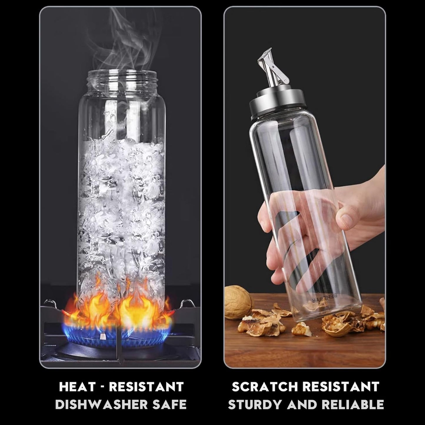 Glass Olive Oil Dispenser Bottle for Kitchen Shatterproof & Leakproof Cooking Oil Dispenser with Stainless Steel Spout & Rubber Bottom 17 oz Heat Resistant Olive Oil Bottle